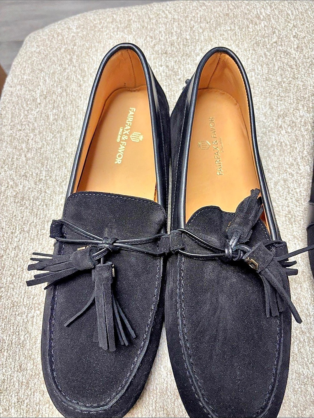 Salvatore Ferragamo Black Suede Tassel Moccasins